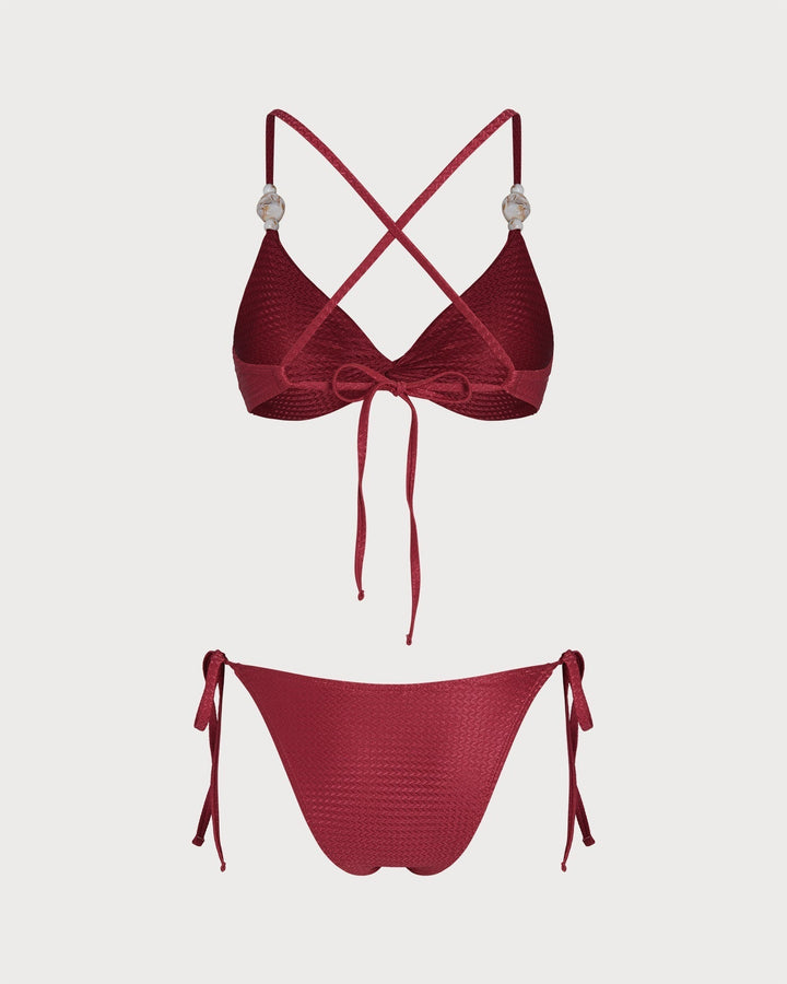 Clara & Sophia | V Neck Triangle Drawstring Bikini Set, Red