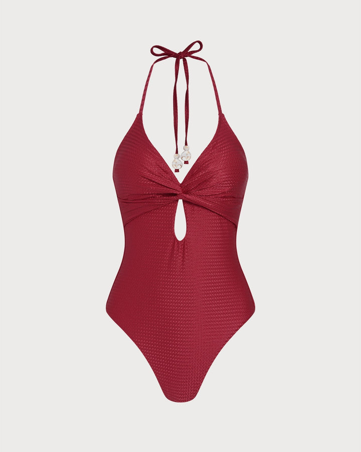 Clara & Sophia | Halter Bralette One Piece Swimwear, Red