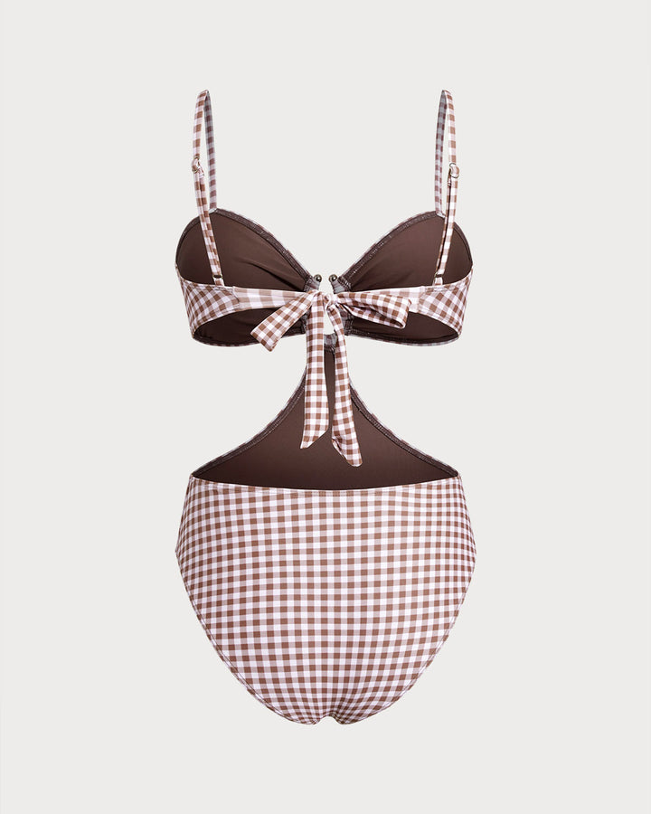 Clara & Sophia | Plaid One Piece Swimwear for Women in Coffee