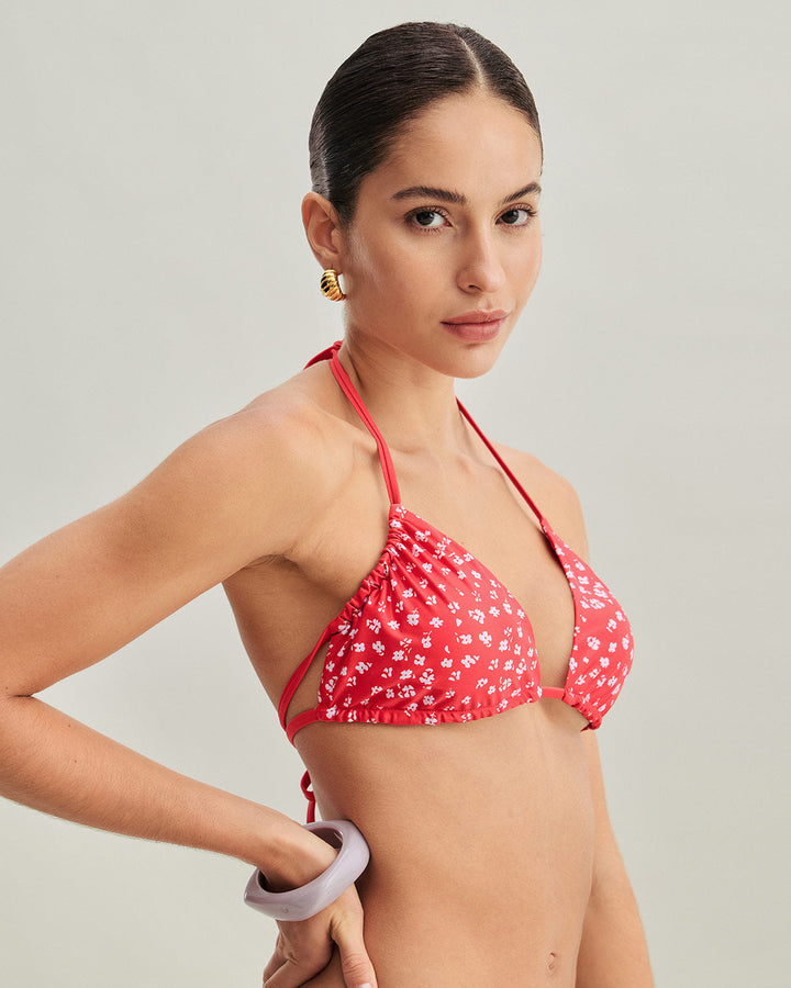 Clara & Sophia | Floral Triangle Bikini Set for Women in Red