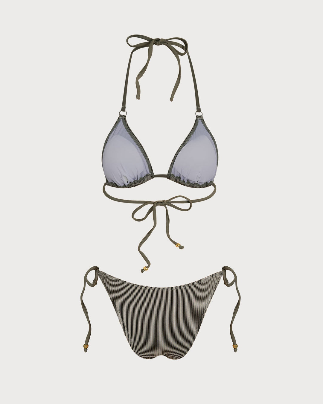 Clara & Sophia | Striped Triangle Bikini Set for Women in Green