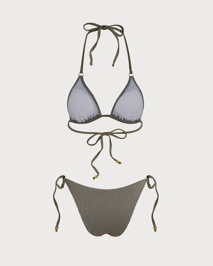 Clara & Sophia | Striped Triangle Bikini Set for Women in Green