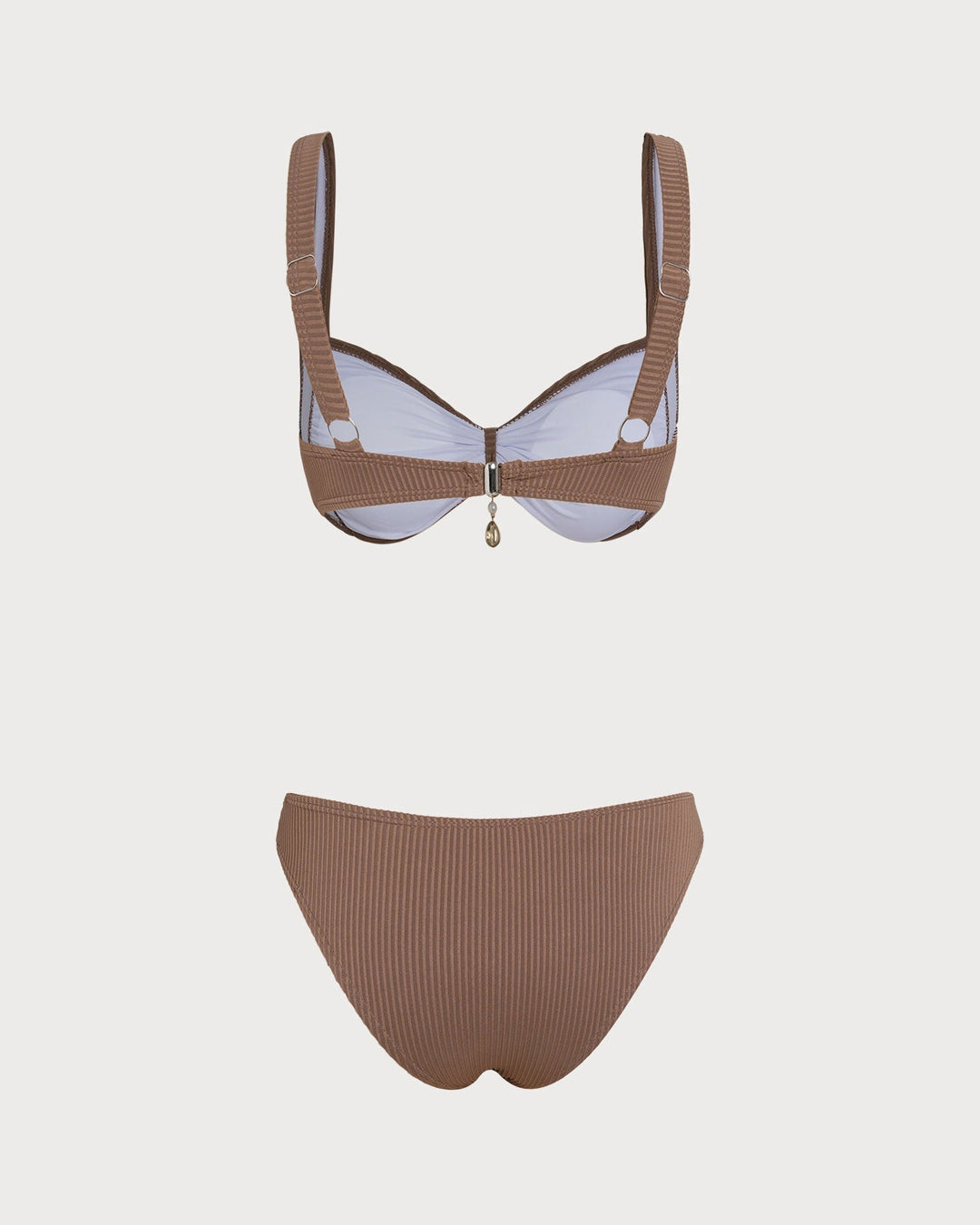 Clara & Sophia | Striped Triangle Bikini Set for Women in Brown