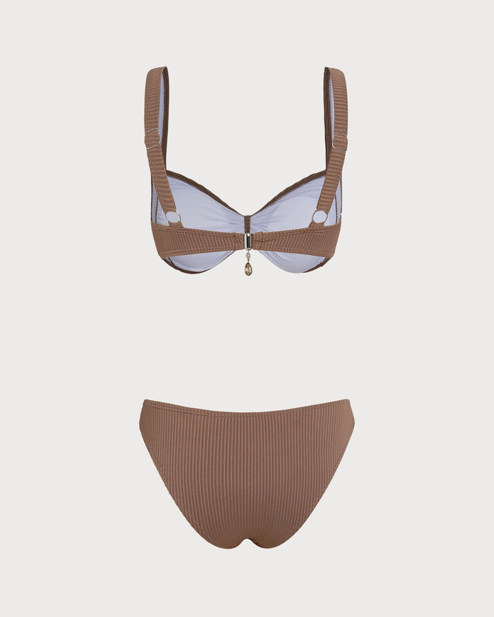 Clara & Sophia | Striped Triangle Bikini Set for Women in Brown