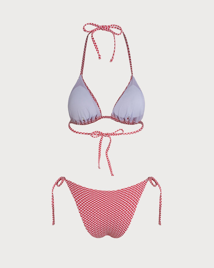 Clara & Sophia | Triangle Bikini Set for Women in Red Plaid