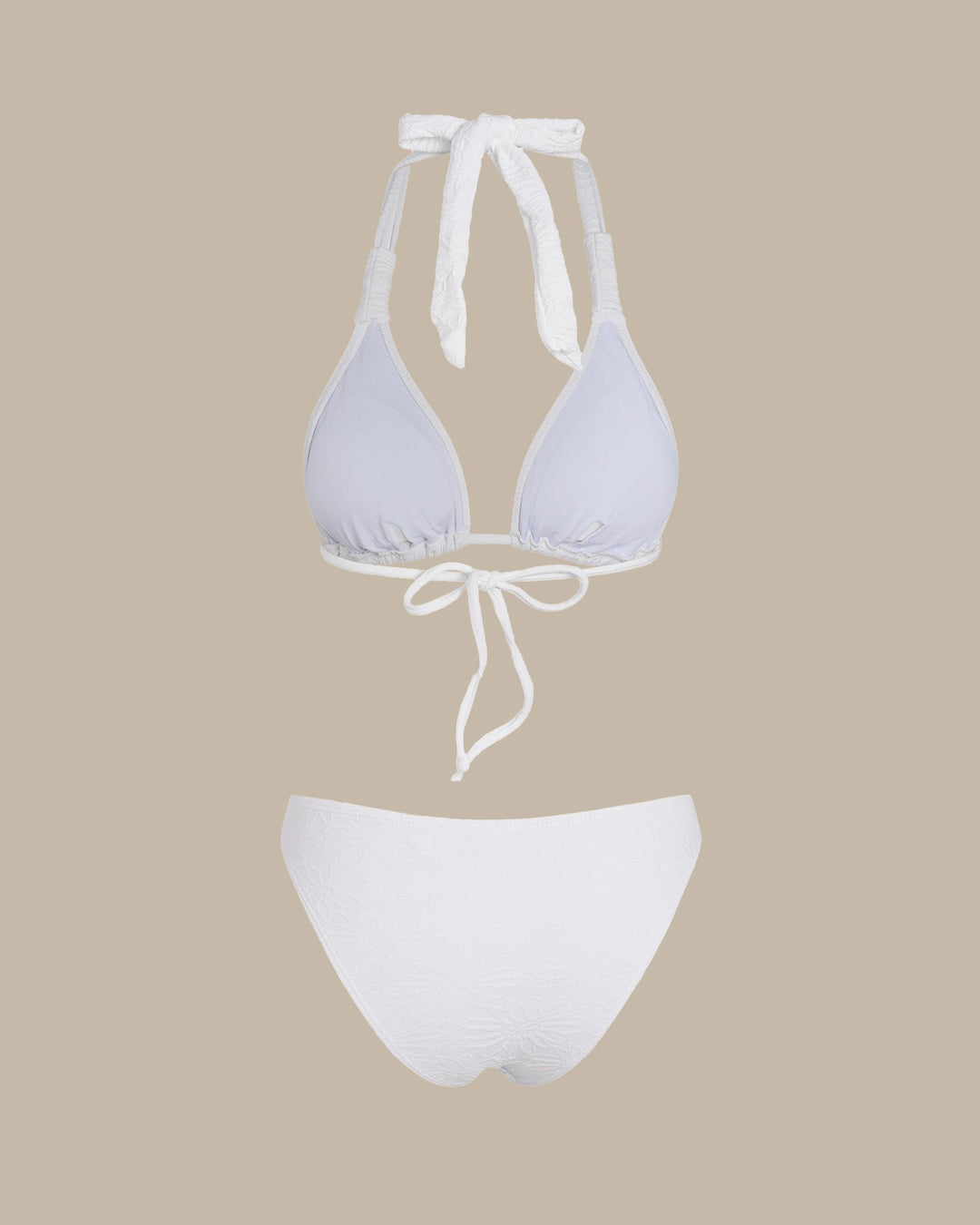 Clara & Sophia | Textured Halter Triangle Bikini Set for Women in White