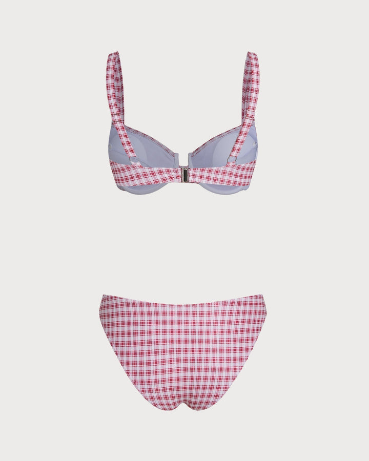 Clara & Sophia | Underwire Bikini Set for Women in Red Plaid