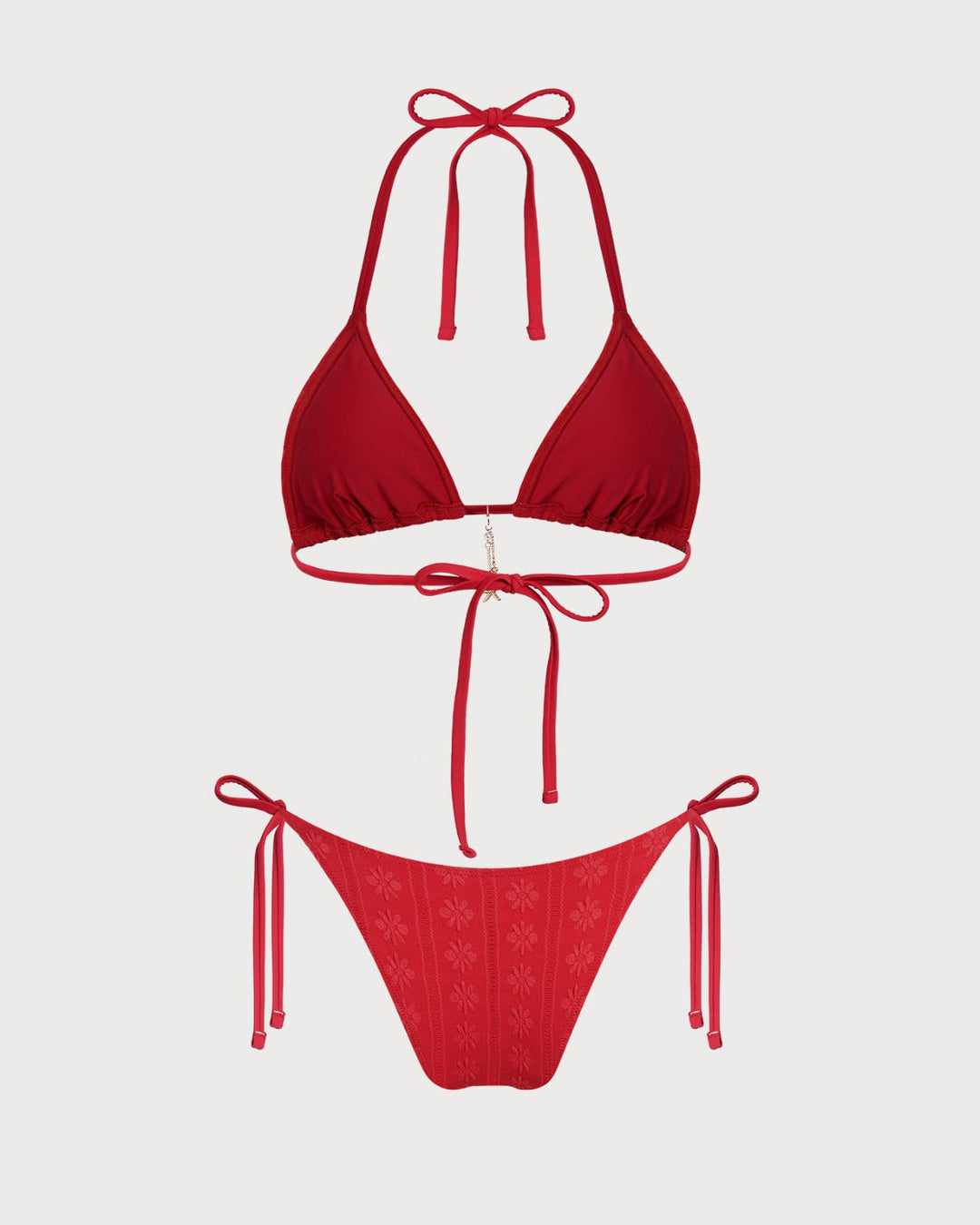 Clara & Sophia | Jacquard Halter Drawstring Bikini Set, Red