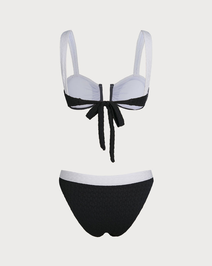 Clara & Sophia | Black Contrast U Neck Triangle Bikini Set