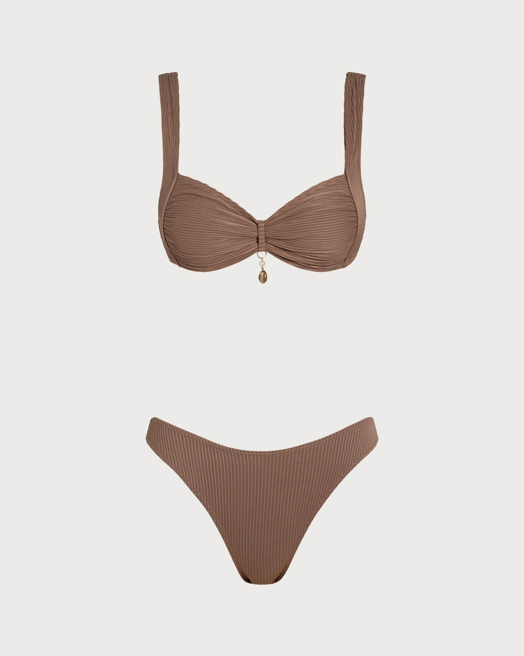 Clara & Sophia | Striped Triangle Bikini Set for Women in Brown