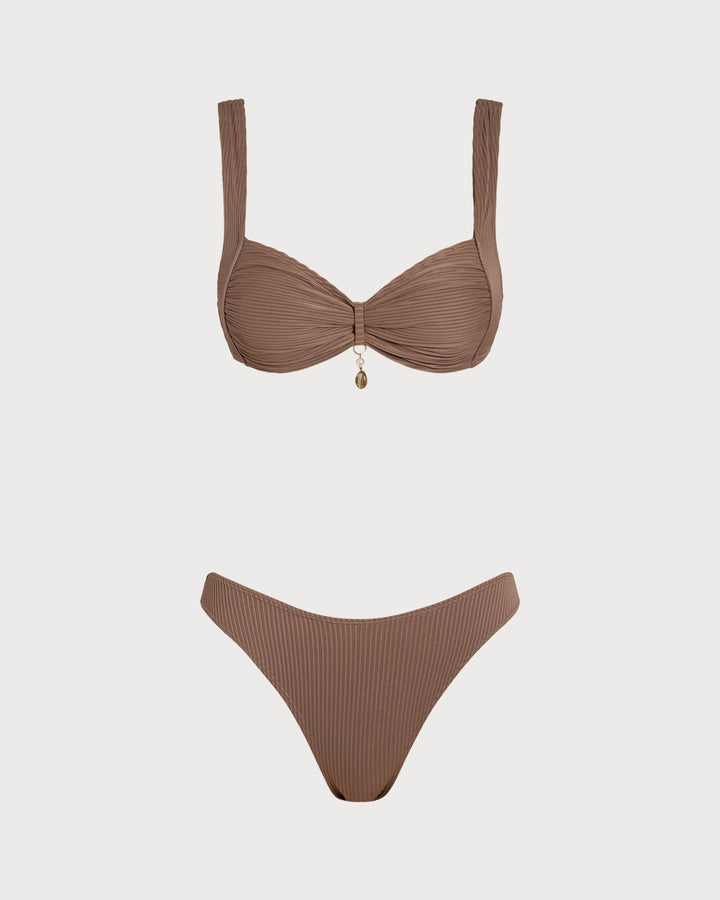 Clara & Sophia | Striped Triangle Bikini Set for Women in Brown