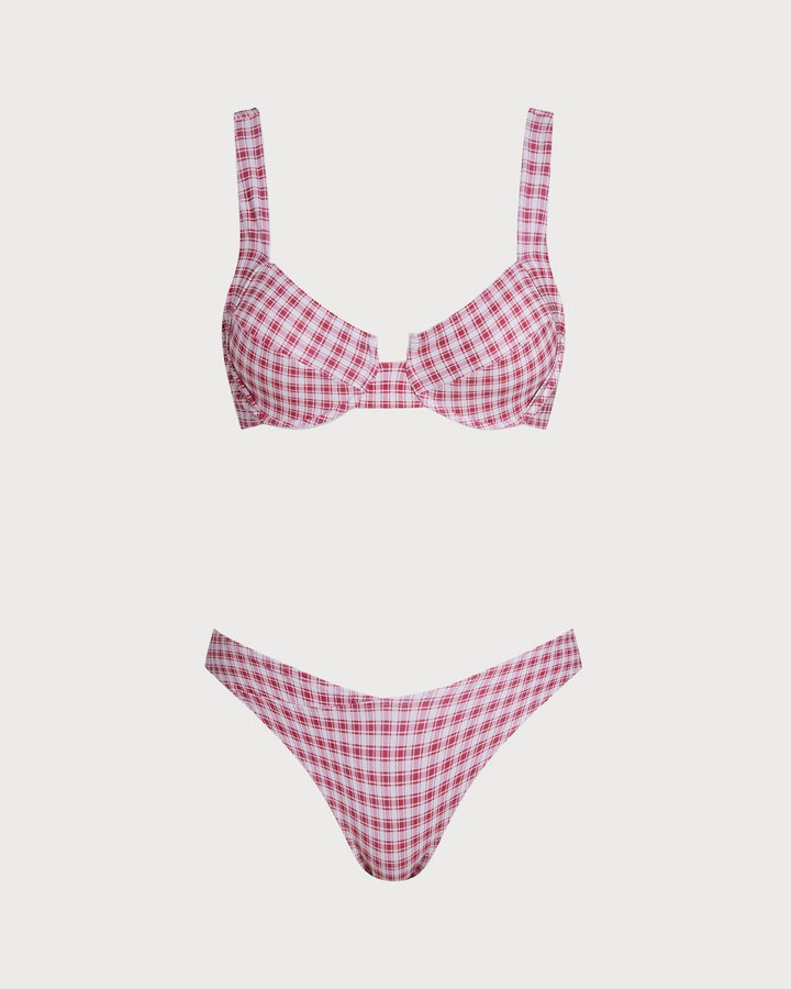 Clara & Sophia | Underwire Bikini Set for Women in Red Plaid