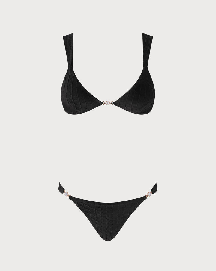 Clara & Sophia | V Neck Bralette Bikini Set for Women in Black