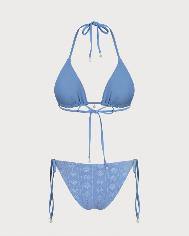Clara & Sophia | Reversible Halter Triangle Bikini Set for Women in Blue