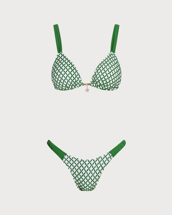 Clara & Sophia | Green Plaid Triangle Bikini Set