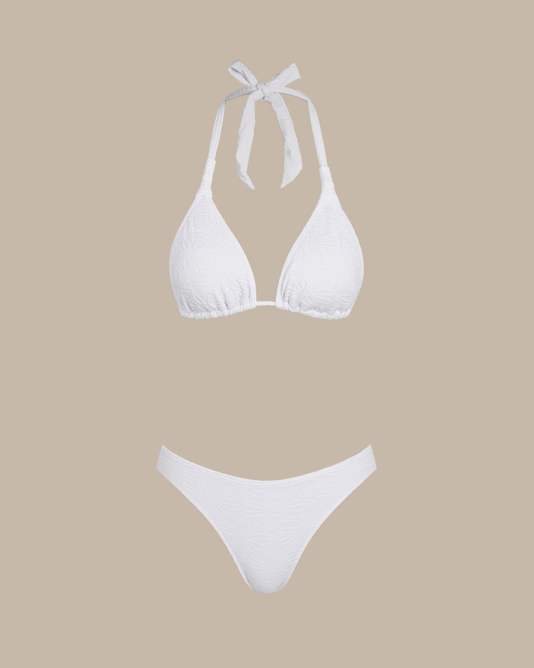 Clara & Sophia | Textured Halter Triangle Bikini Set for Women in White