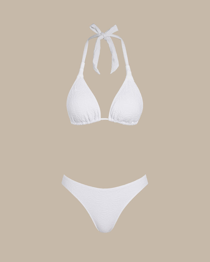 Clara & Sophia | Textured Halter Triangle Bikini Set for Women in White
