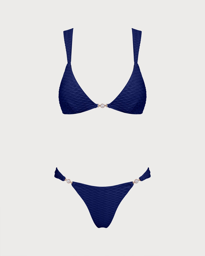 Clara & Sophia | Textured Triangle Bikini Set, Royal Blue