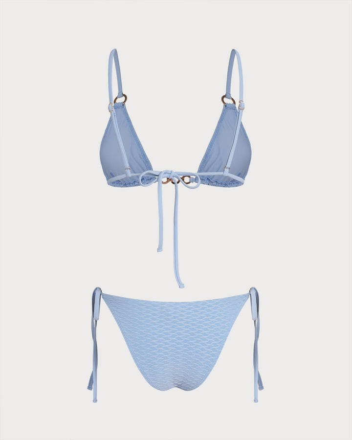 Clara & Sophia | Triangle Bikini Set for Women in Blue with V Neck and O-Ring Detail