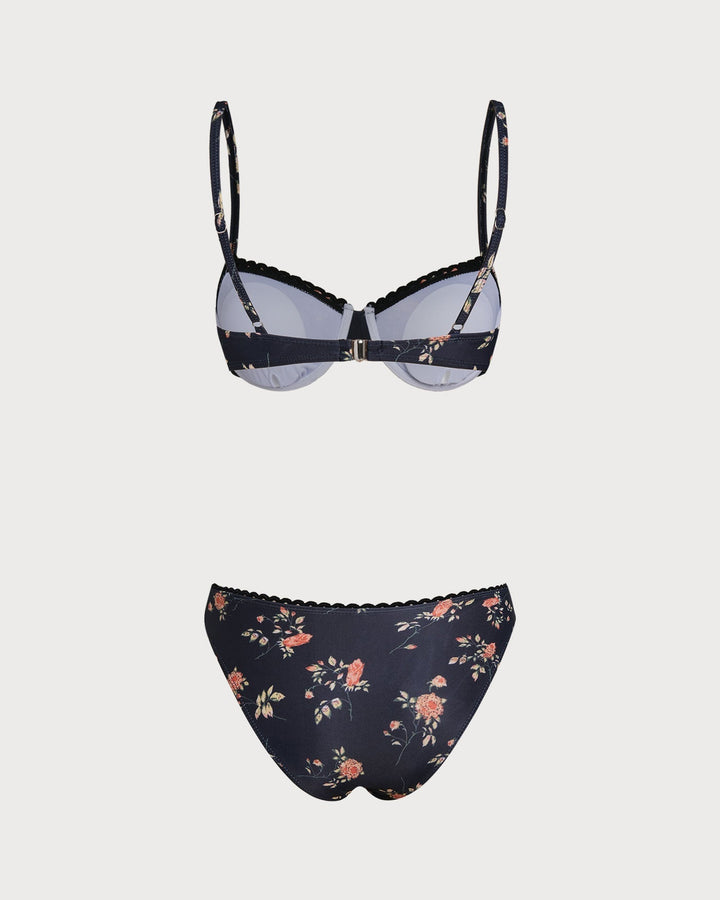 Clara & Sophia | Floral Underwire Bikini Set for Women in Navy