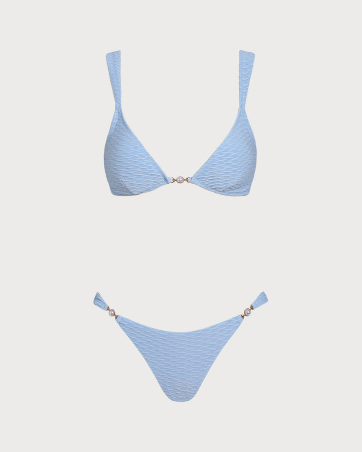 Clara & Sophia | Textured Triangle Bikini Set for Women in Blue