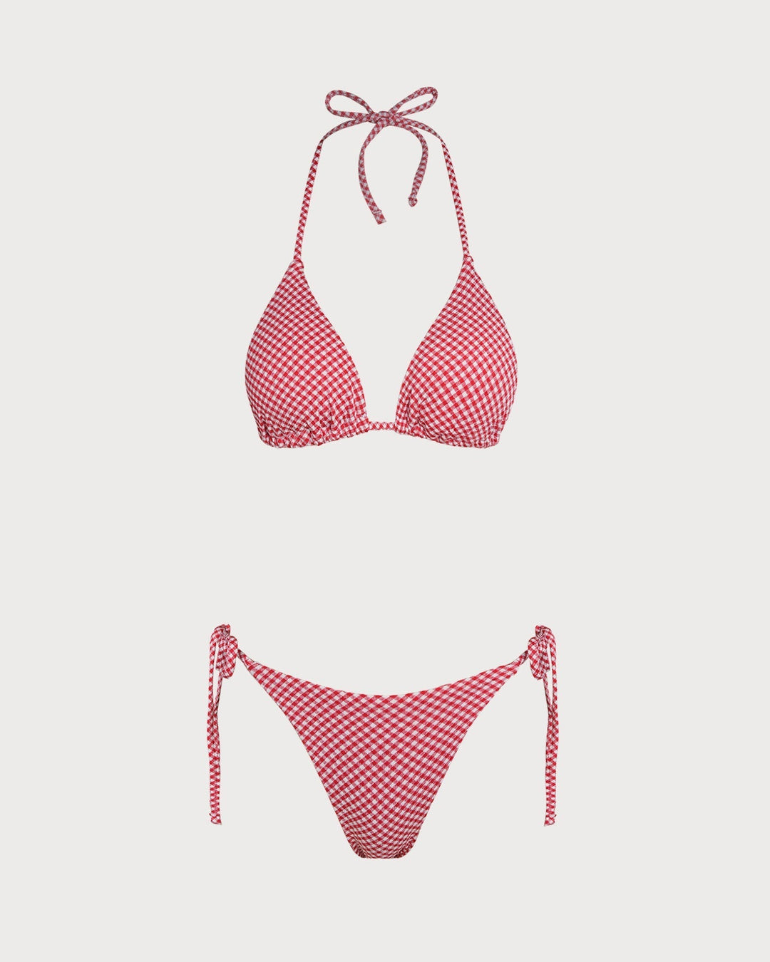 Clara & Sophia | Triangle Bikini Set for Women in Red Plaid