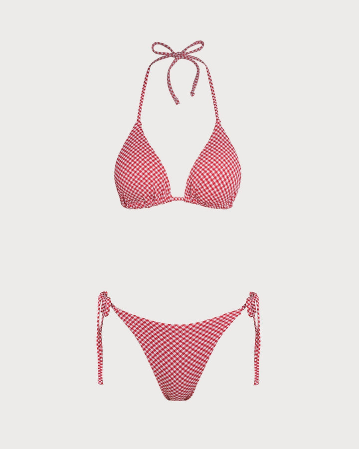 Clara & Sophia | Triangle Bikini Set for Women in Red Plaid
