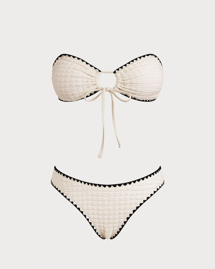 Clara & Sophia | Bandeau Bikini Set for Women in White with Contrasting Details