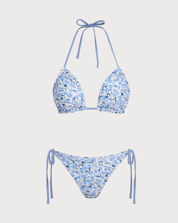 Clara & Sophia | Floral Triangle Bikini Set for Women in Blue