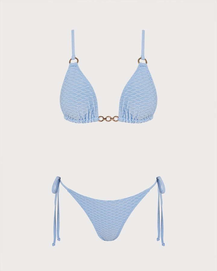Clara & Sophia | Triangle Bikini Set for Women in Blue with V Neck and O-Ring Detail