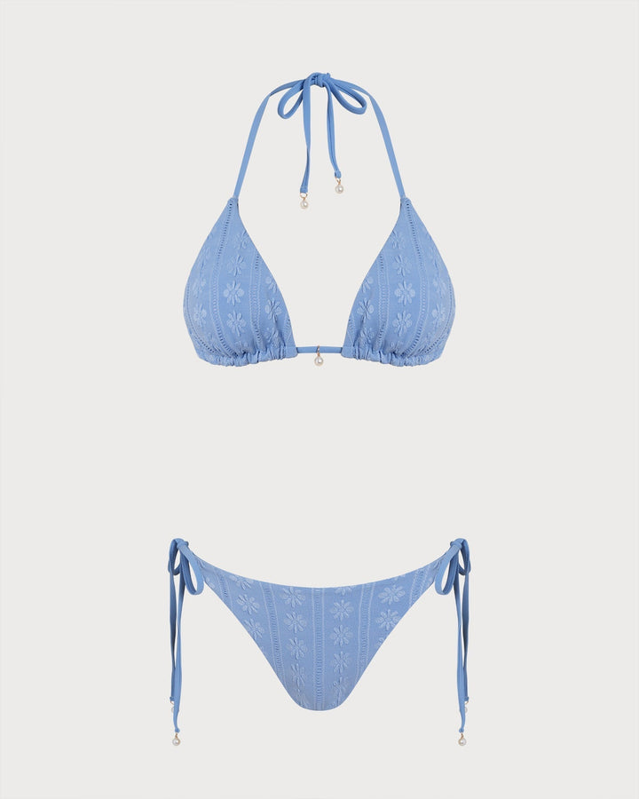 Clara & Sophia | Reversible Halter Triangle Bikini Set for Women in Blue