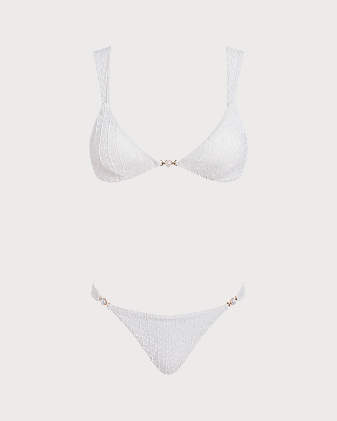 Clara & Sophia | Textured V Neck Bralette Bikini Set for Women in White