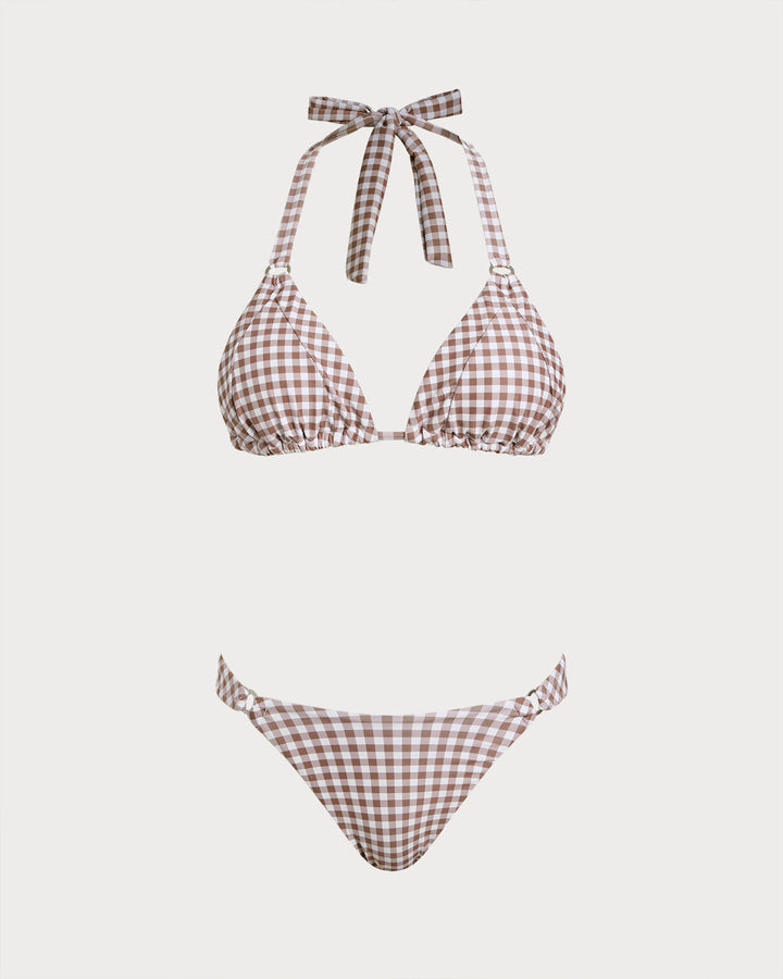 Clara & Sophia | Plaid Halter Bikini Set for Women in Coffee