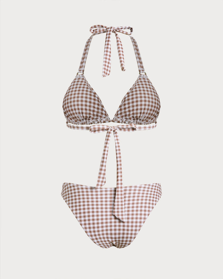 Clara & Sophia | Plaid Halter Bikini Set for Women in Coffee