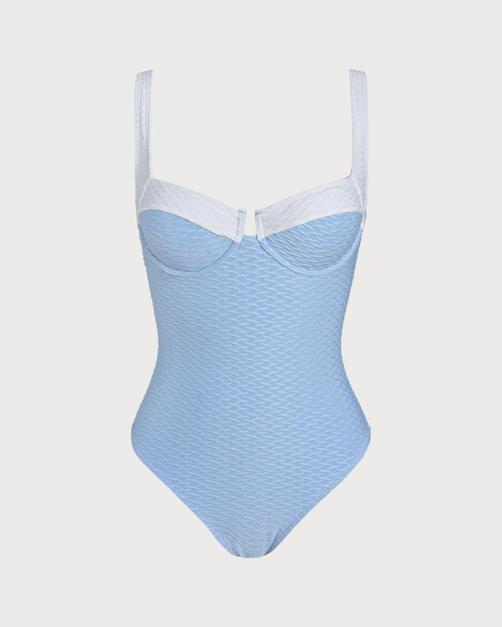 Clara & Sophia | Textured Underwire One Piece Swimsuit for Women in Blue