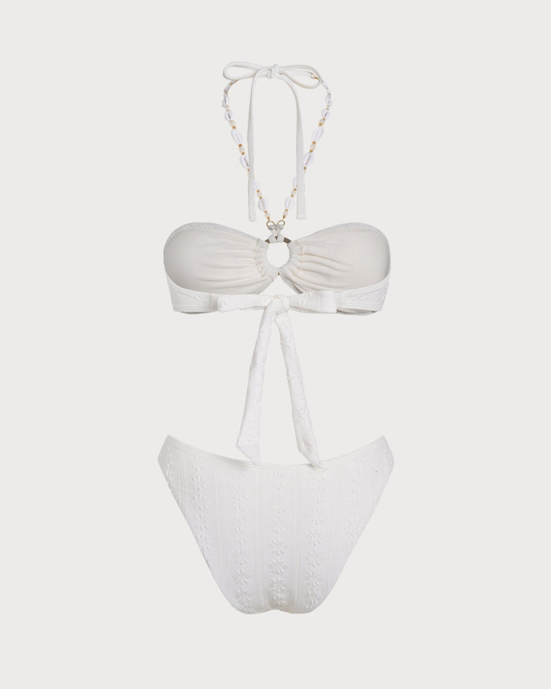 Clara & Sophia | Halter Jacquard Bandeau Bikini Set, White
