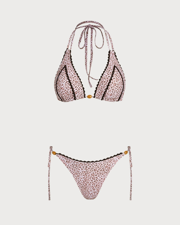 Clara & Sophia | Halter Bikini Set, Women's, Polyester, Regular Fit, Leopard Print