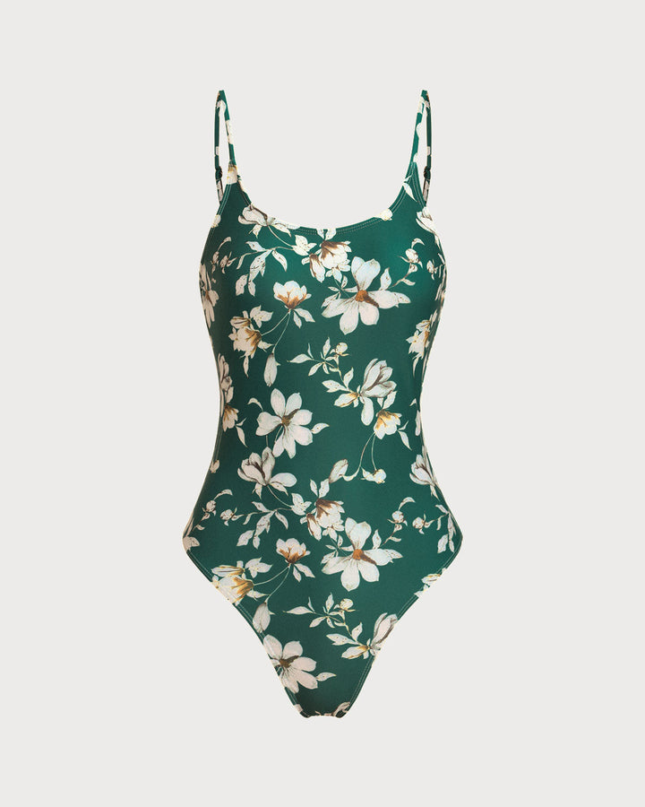 Clara & Sophia | Backless One Piece Swimwear for Women in Green Floral Print