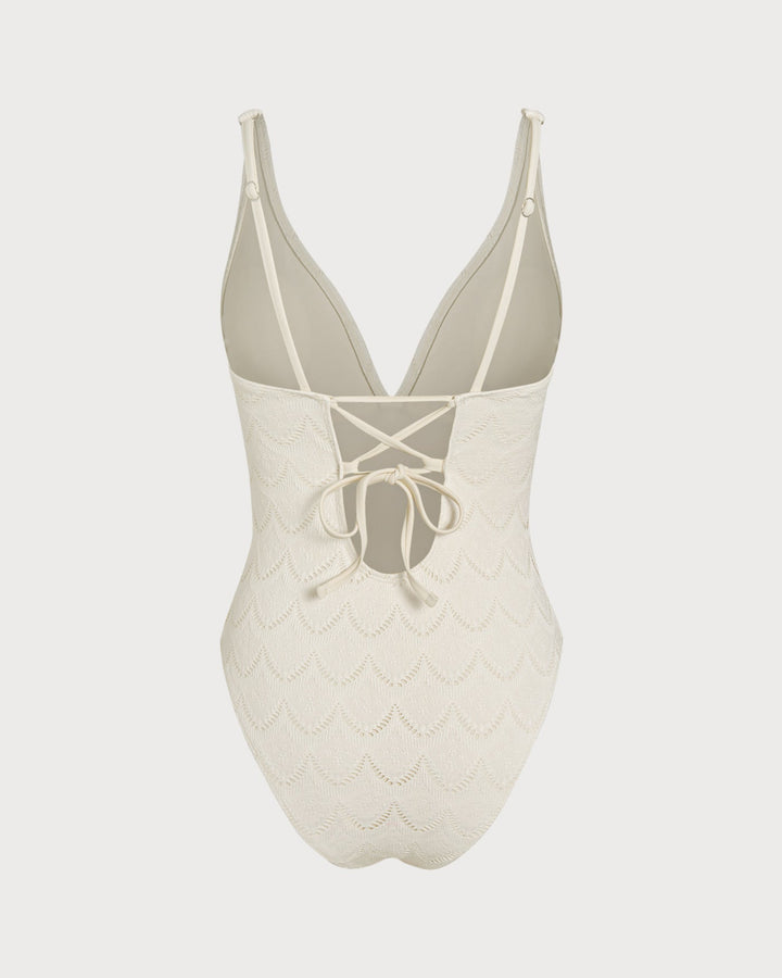 Clara & Sophia | Textured One Piece Swimwear for Women in Off White