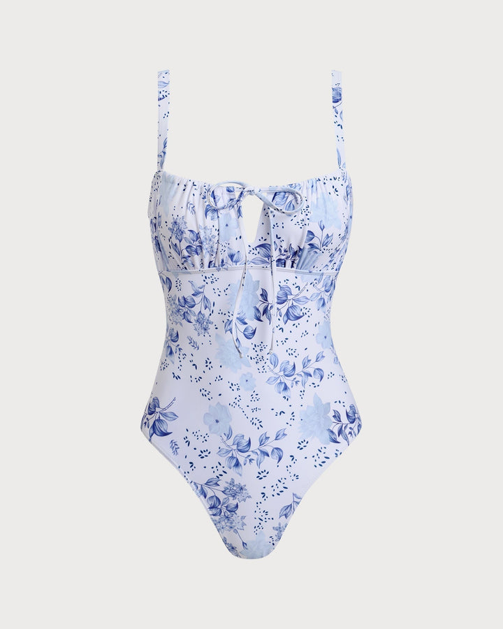 Clara & Sophia | Floral Ruched One Piece Swimwear for Women in White