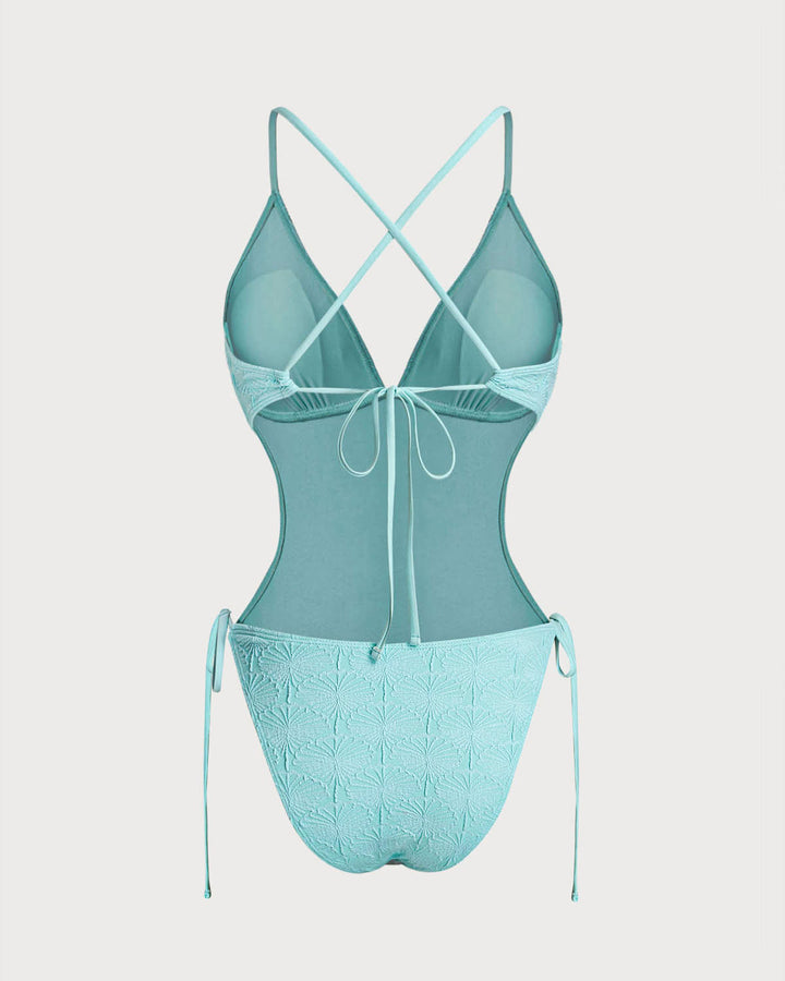 Clara & Sophia | Textured Blue Bralette One Piece Swimwear