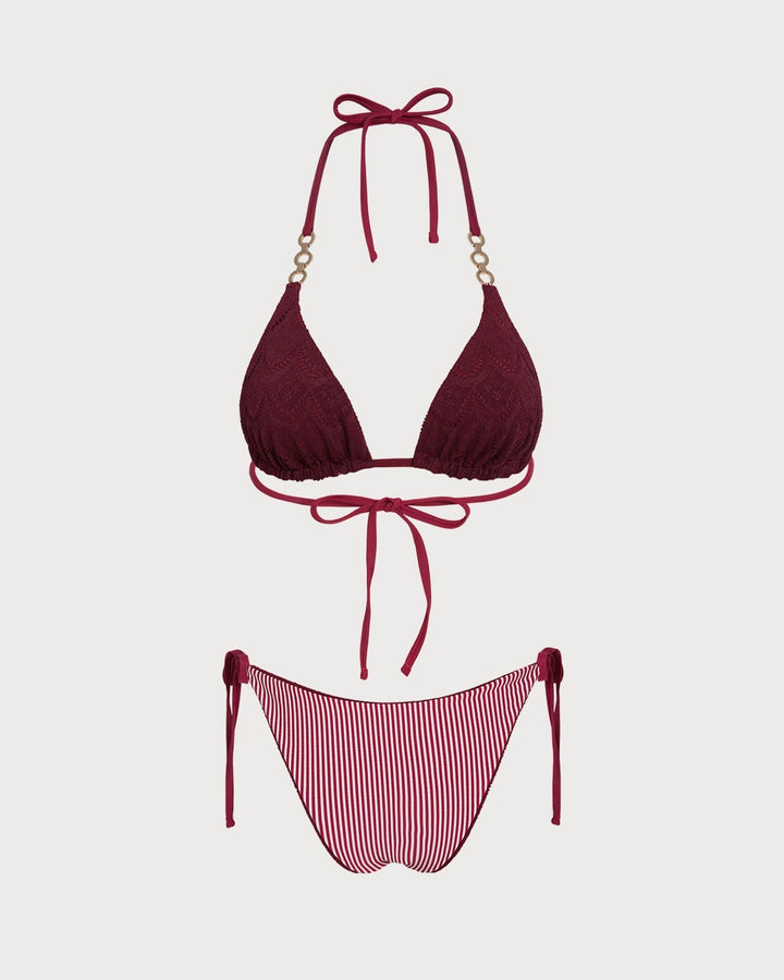Clara & Sophia | Reversible Halter Bikini Set in Brick Red