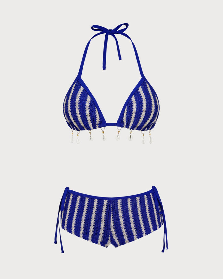 Clara & Sophia | Halter Triangle Bikini Set for Women in Blue
