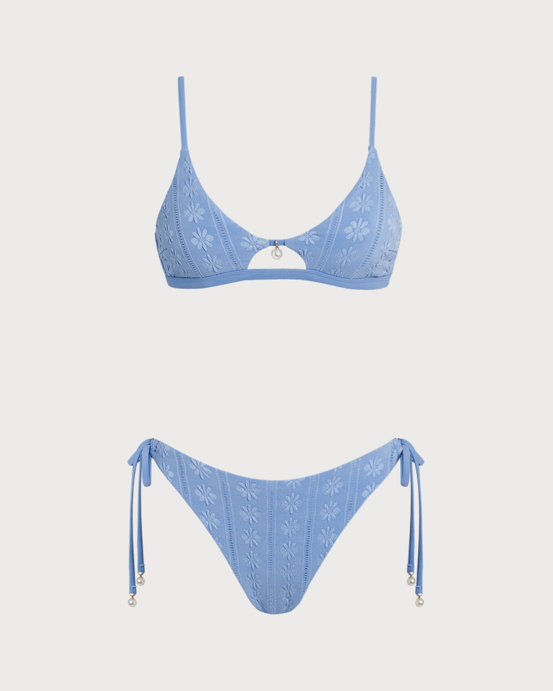 Clara & Sophia | Floral U Neck Triangle Bikini Set, Women's, Blue, Regular Fit