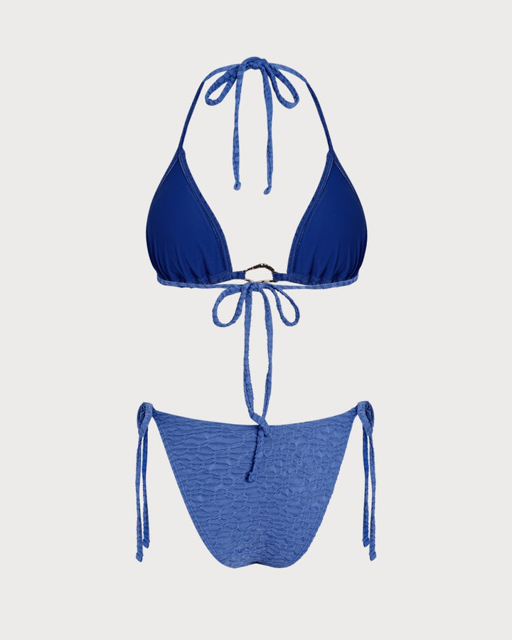 Clara & Sophia | Halter Triangle Bikini Set, Women's, Blue, Swimwear