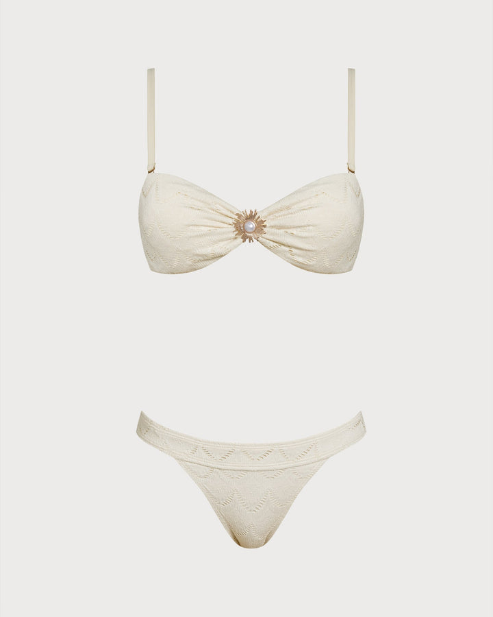 Clara & Sophia | Drawstring Bandeau Bikini Set for Women in Off White