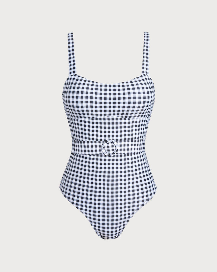Clara & Sophia | Black Plaid One Piece Swimsuit