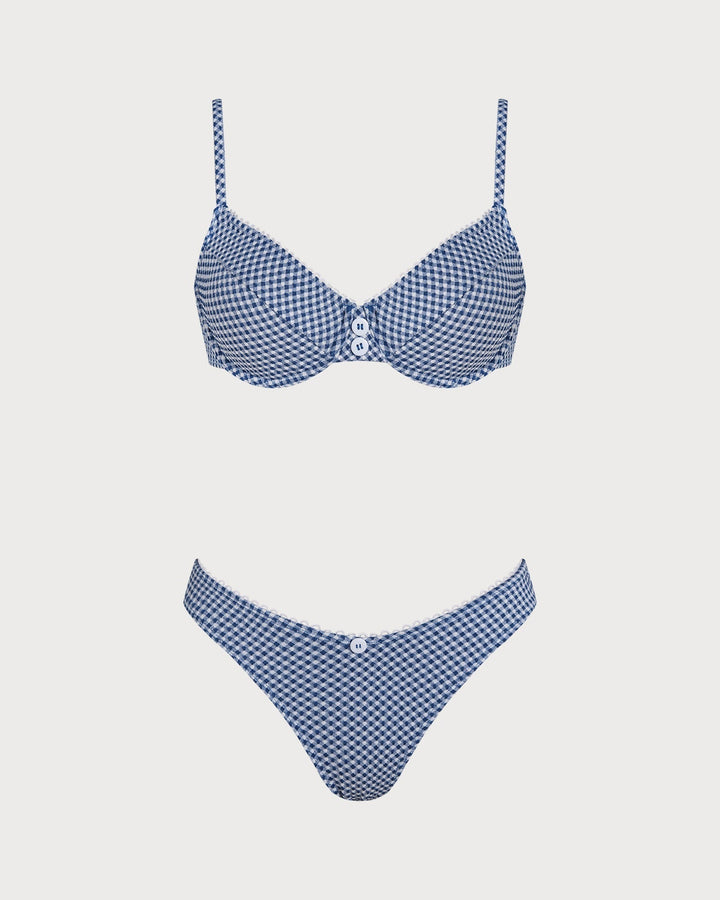 Clara & Sophia | Underwire Bikini Set for Women in Blue Plaid