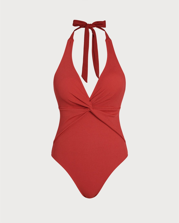 Clara & Sophia | Halter Triangle One Piece Swimwear for Women in Red